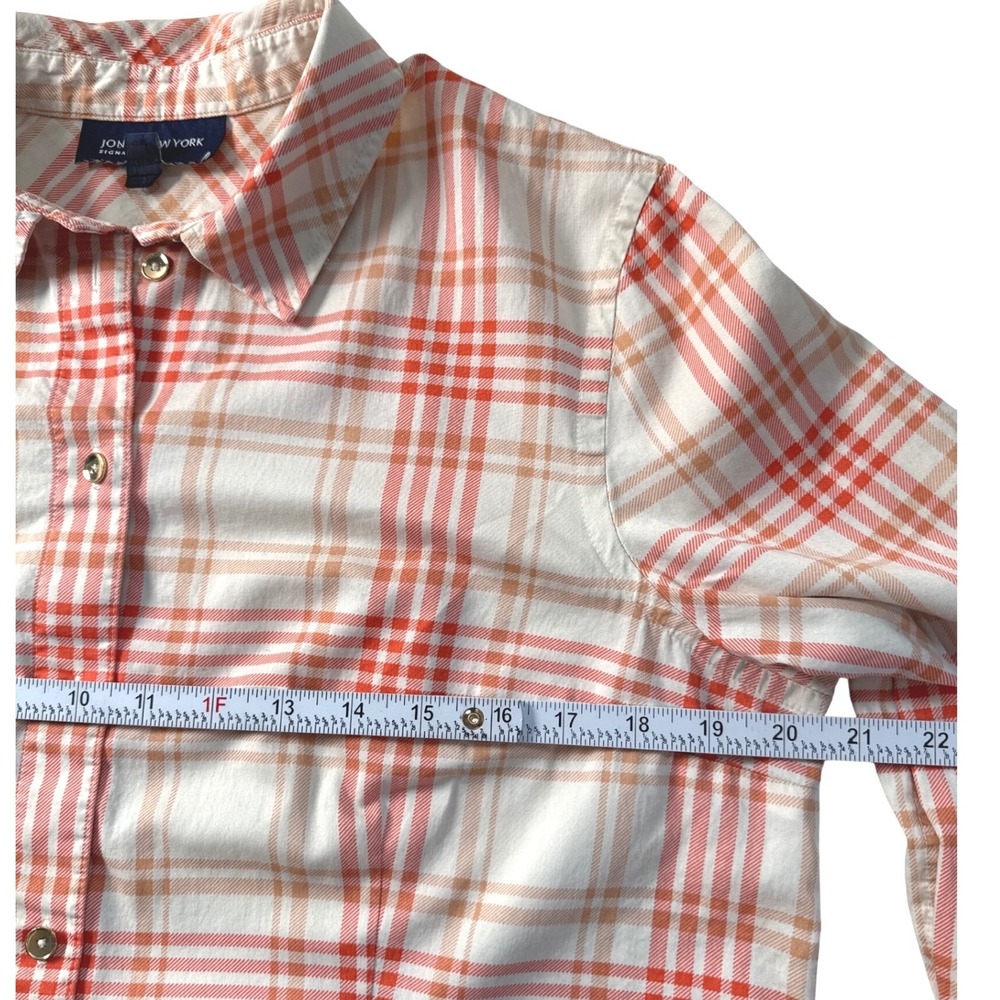 JONES NEW YORK Signature Plaid Shirt Women's Large L/G Button Front Cotton - Picture 8 of 10